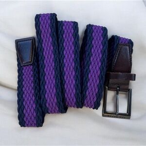 Ted Baker Belt Sz M / L Braided Purple Navy Textile Brown Leather Casual Soft